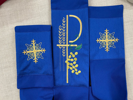 Cross with Grapes & Wheat - Chi Rho - Deacon Stole