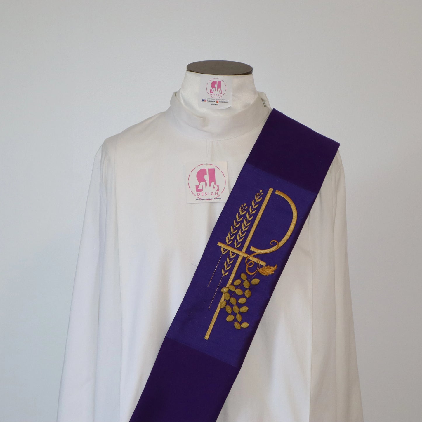 Cross with Grapes & Wheat - Chi Rho - Deacon Stole
