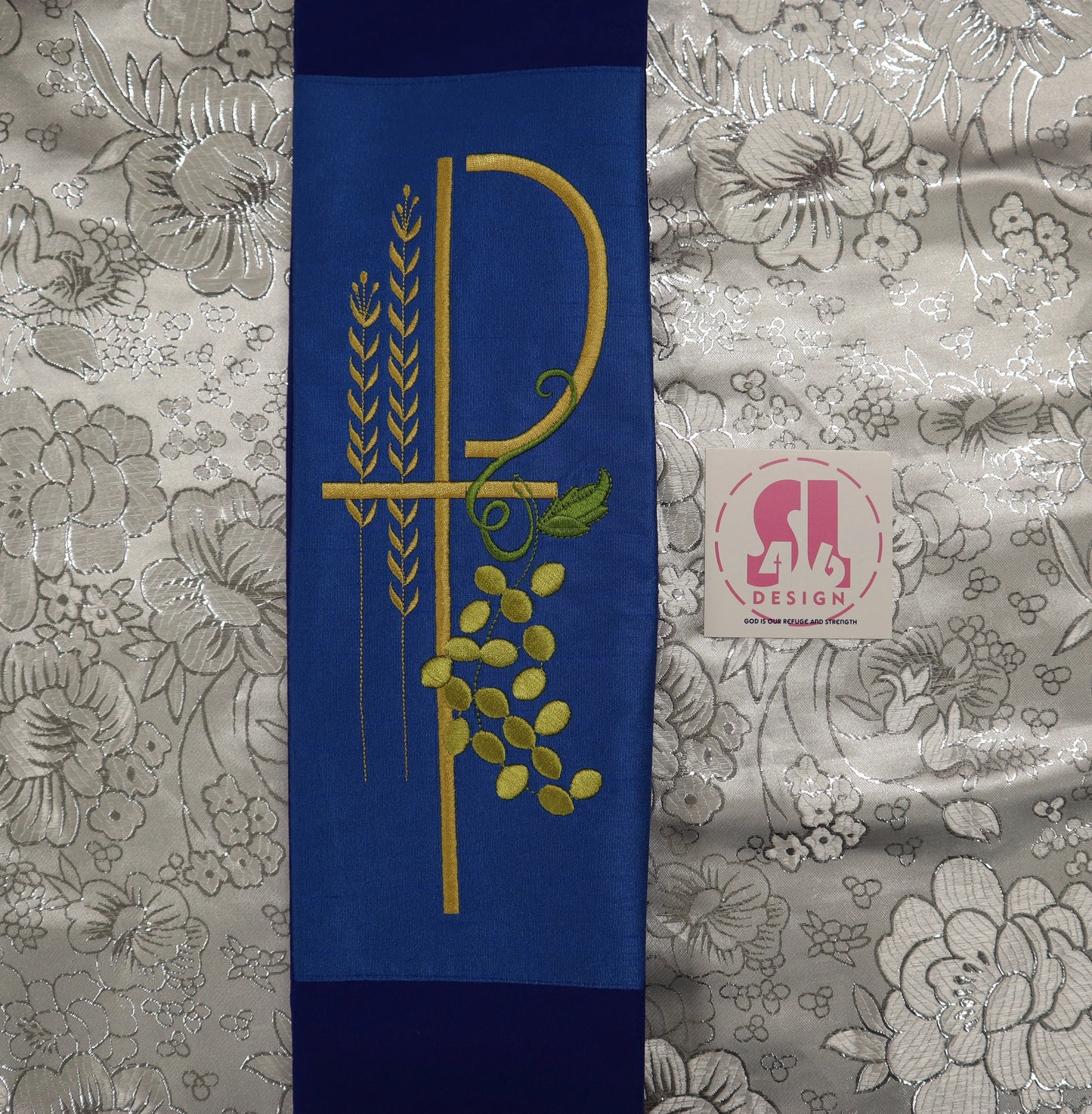Cross with Grapes & Wheat - Chi Rho - Deacon Stole