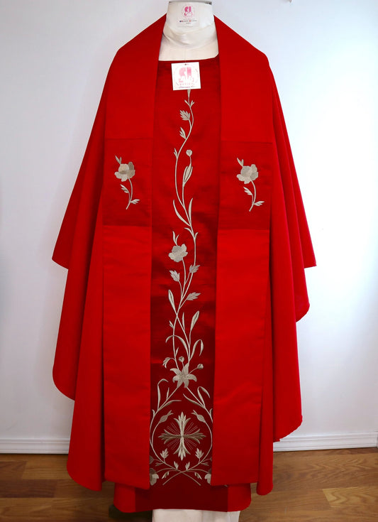 CROSS - ROSE BROCADE - Chasuble + Stole Set
