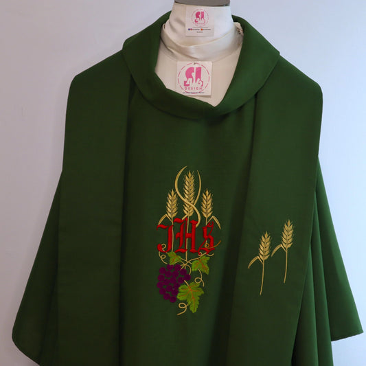 JHS with grape vines and wheat - Chasuble and stole set