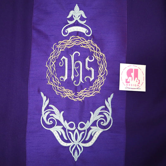 JHS medallion with crown of thorns chasuble and stole set.