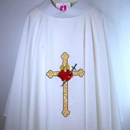Sacred Heart of Jesus & Mary Cross - Chasuble + Stole Set.