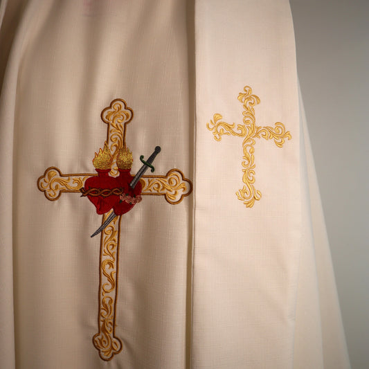 Sacred Heart of Jesus & Mary Cross - Chasuble + Stole Set.