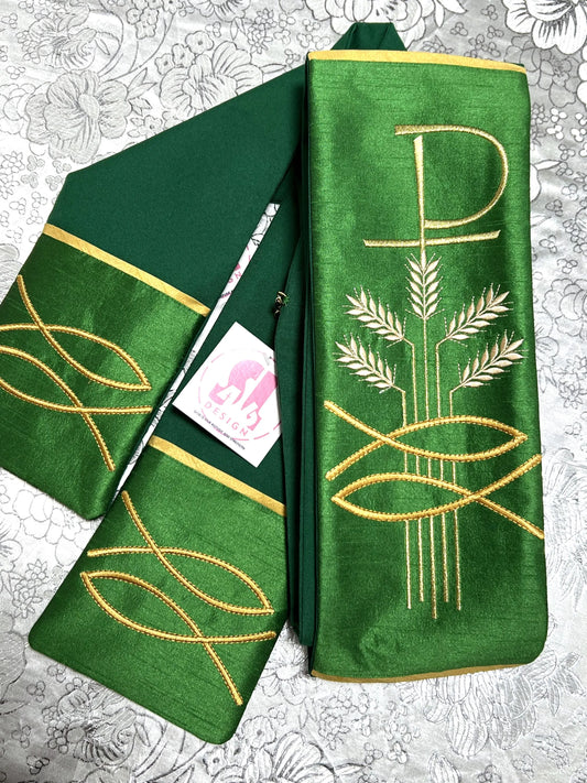 Cross with Grapes & Wheat - Chi Rho - Deacon Stole