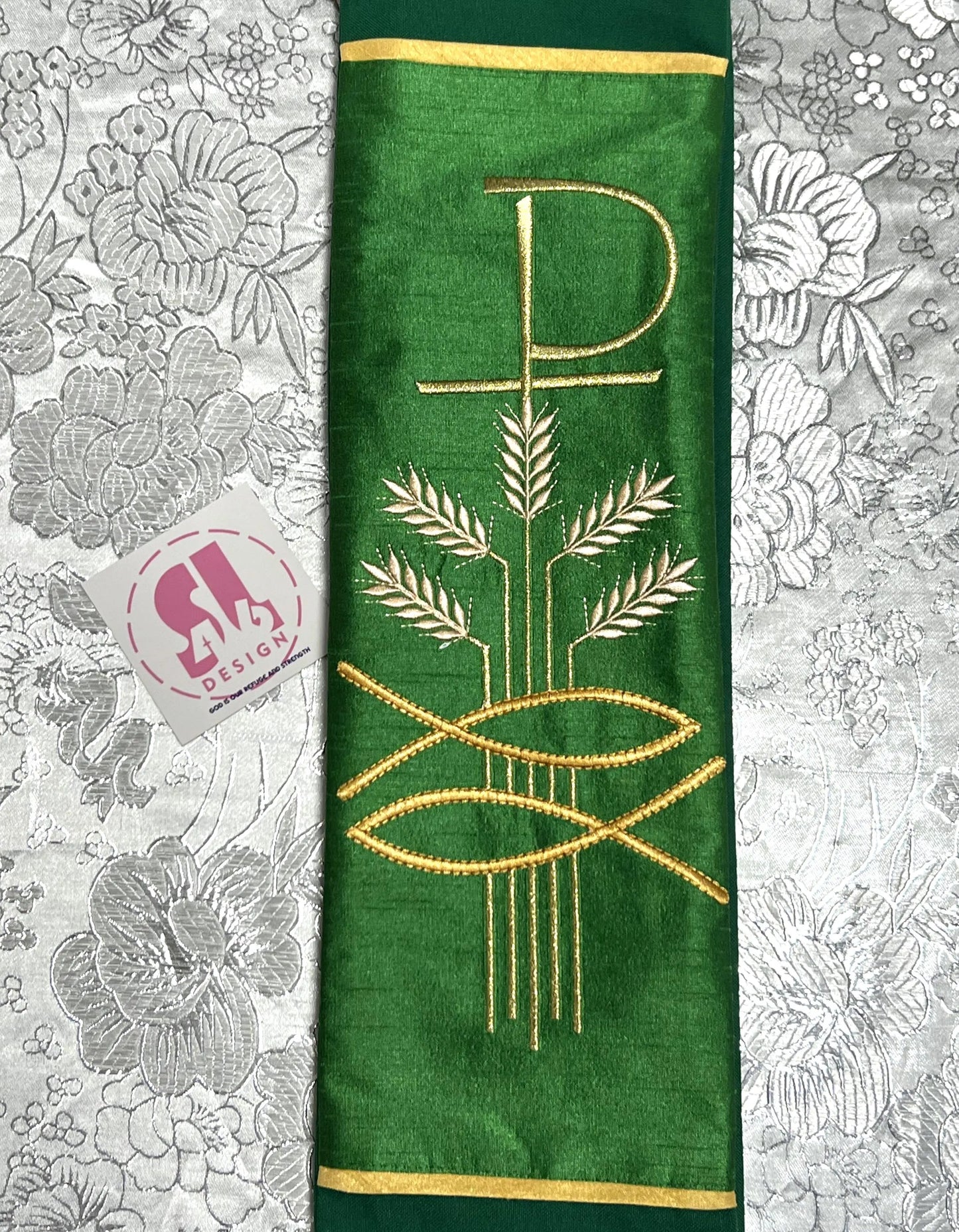 Cross with Grapes & Wheat - Chi Rho - Deacon Stole