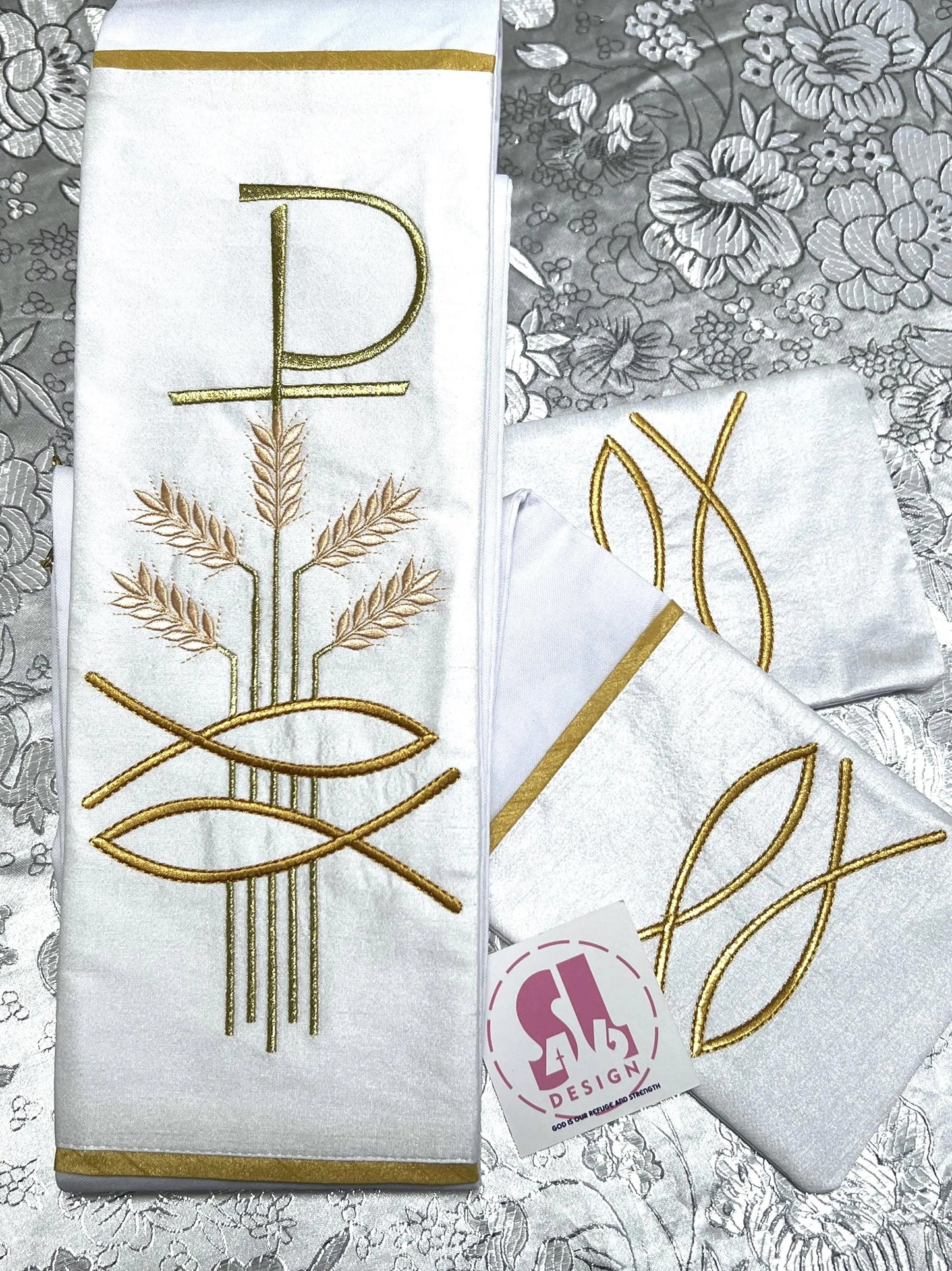 Cross with Grapes & Wheat - Chi Rho - Deacon Stole