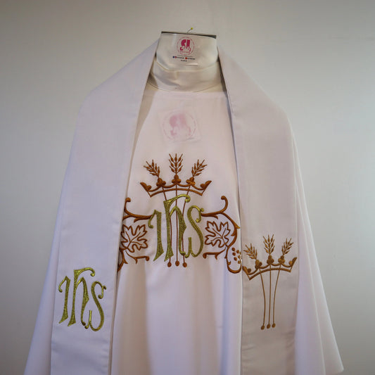 JHS Medallion with crown  Chasuble and stole set