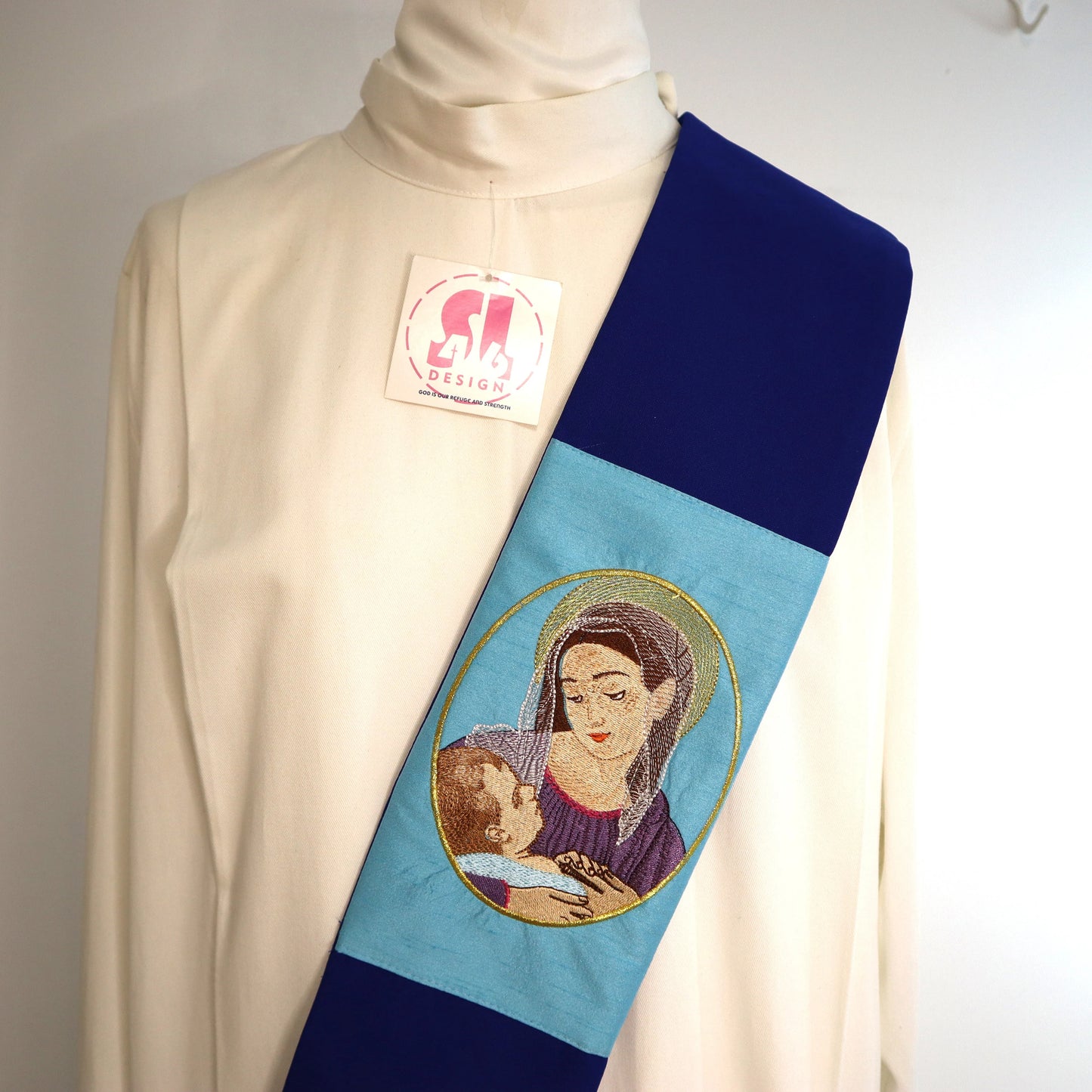 Mother Mary holding Baby Jesus - Deacon Stole