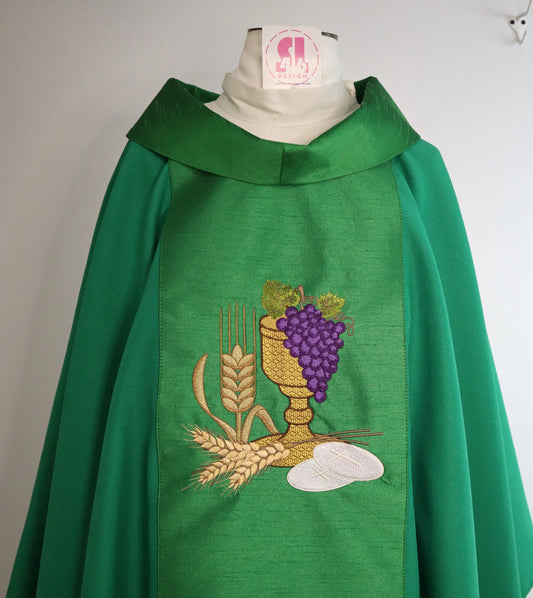 COMMUNION - Chalice + Grapes + Wheat  - Chasuble & Stole Set