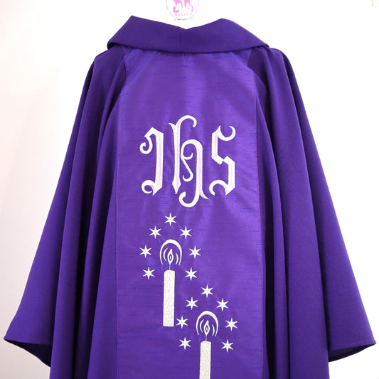JHS with Advent candles - Chasuble and stole set