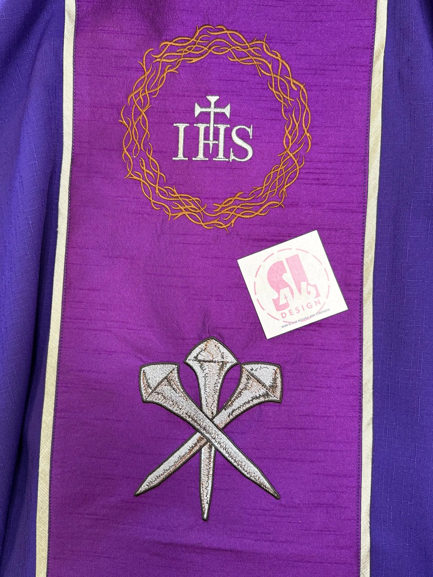 JHS medallion with crown of thorns chasuble and stole set.